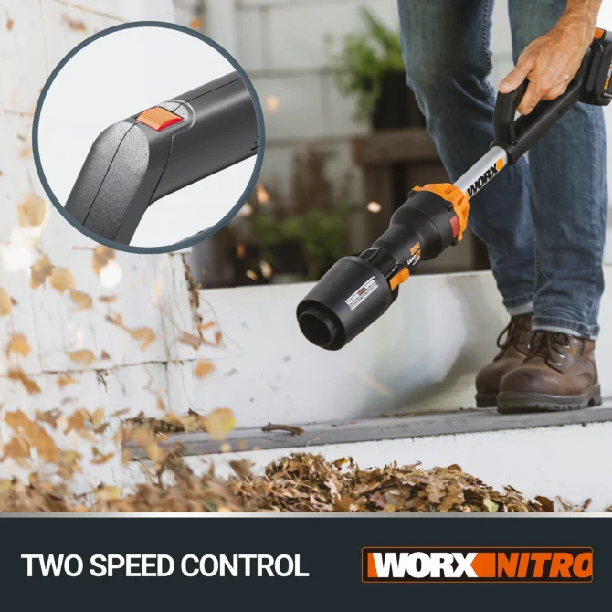 WORX Nitro 20V Cordless Leaf Blower, 1pc 4.0AH Battery, Charger Included, 2-Speed Control, Brushless Motor 2.0, WG543E